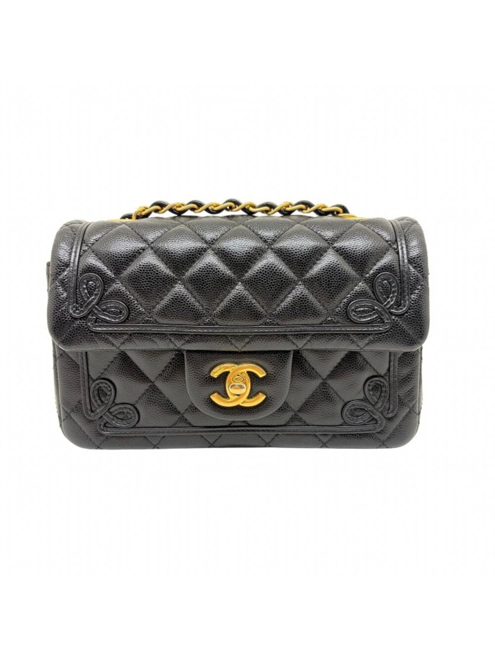 Chanel Quilted Chain Shoulder Black Caviar Leather Bag
